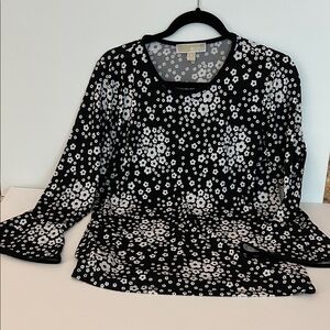 MICHAEL Michael Kors Black Floral Crewneck Long Sleeve Top